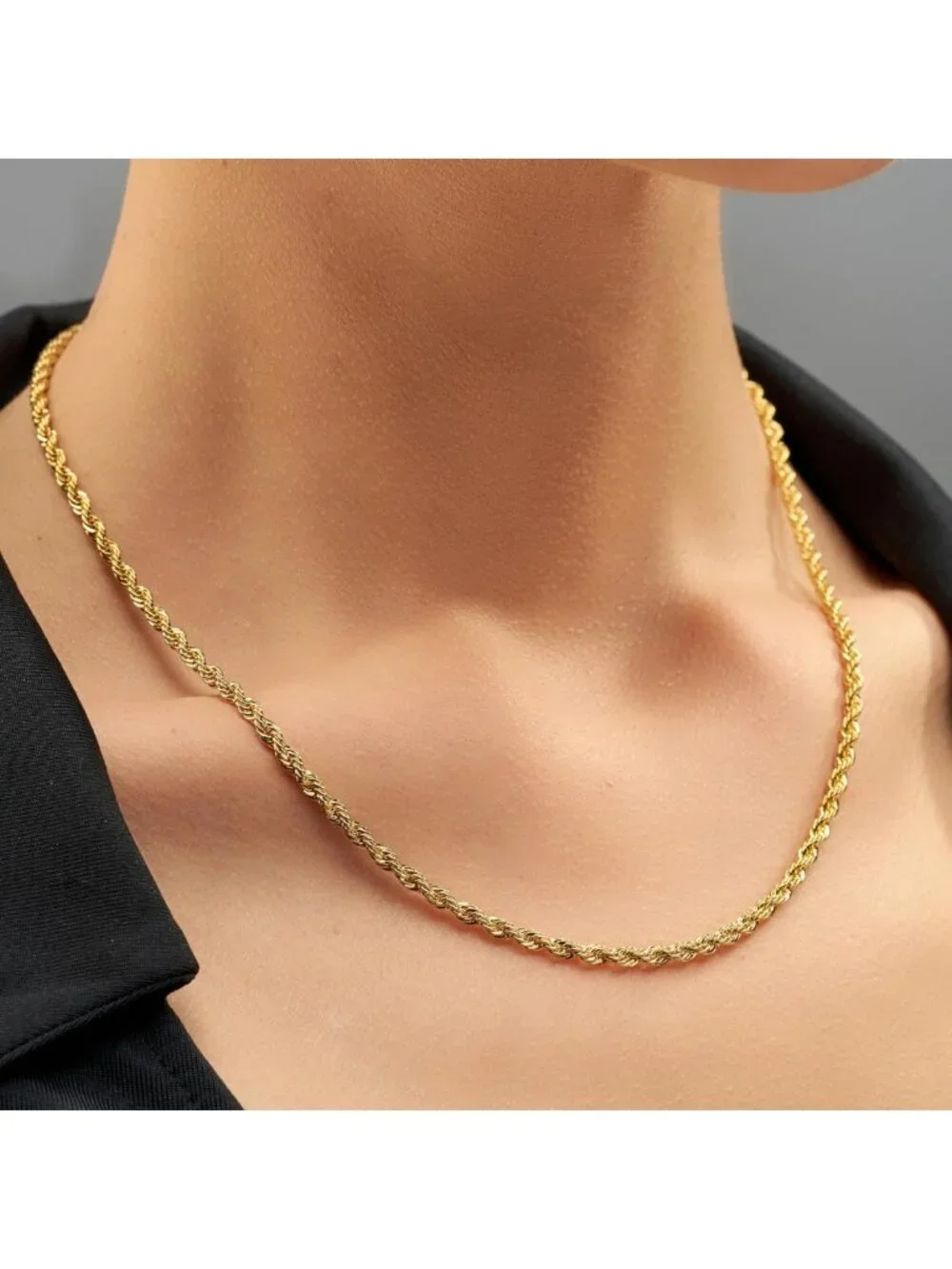 24k Gold Rope Chain Necklace for Men & Women - Diamond Cut, Heavy Duty Clasp